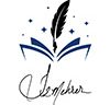 Logo featuring a black quill set above an open blue book with star accents, representing creativity and storytelling, accompanied by the signature 'F.E. Mehrer' beneath.